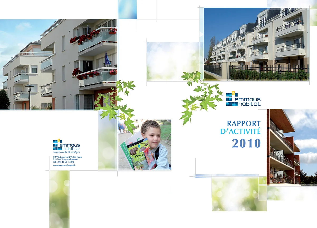 Couverture du rapport d'activité 2010, résidences et feuillages.