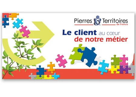 Visuel « Le client au cœur de notre métier », le puzzle et la virgule.