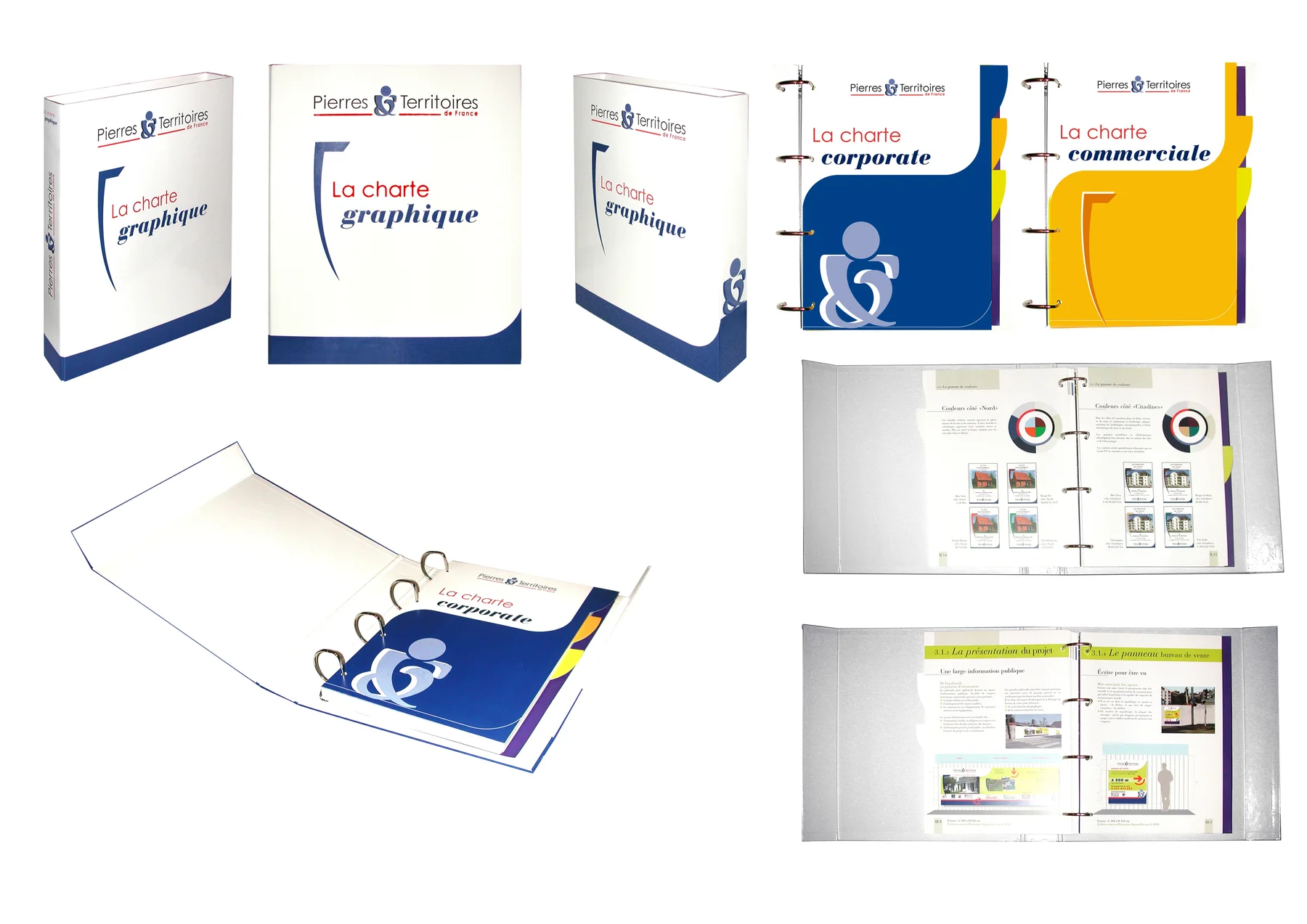 La charte graphique en classeur, avec ses intercalaires corporate et commerciale.