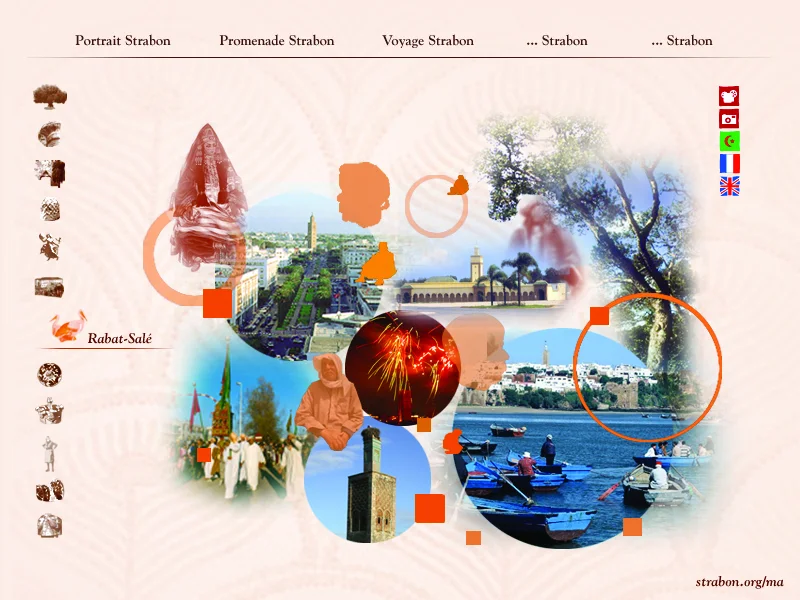 Écran Rabat-Salé, collage de monuments et de paysages sous les onglets du site.