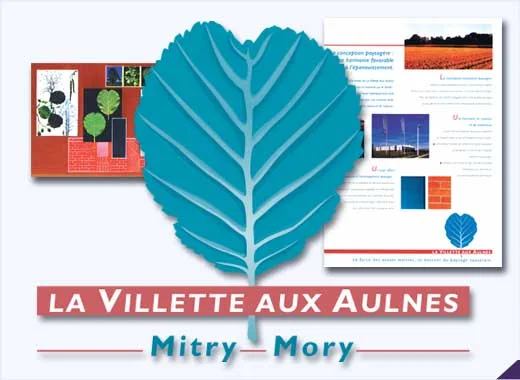 Le logotype de La Villette aux Aulnes, feuille d'aulne et cartouche rouge, sur une planche de présentation.