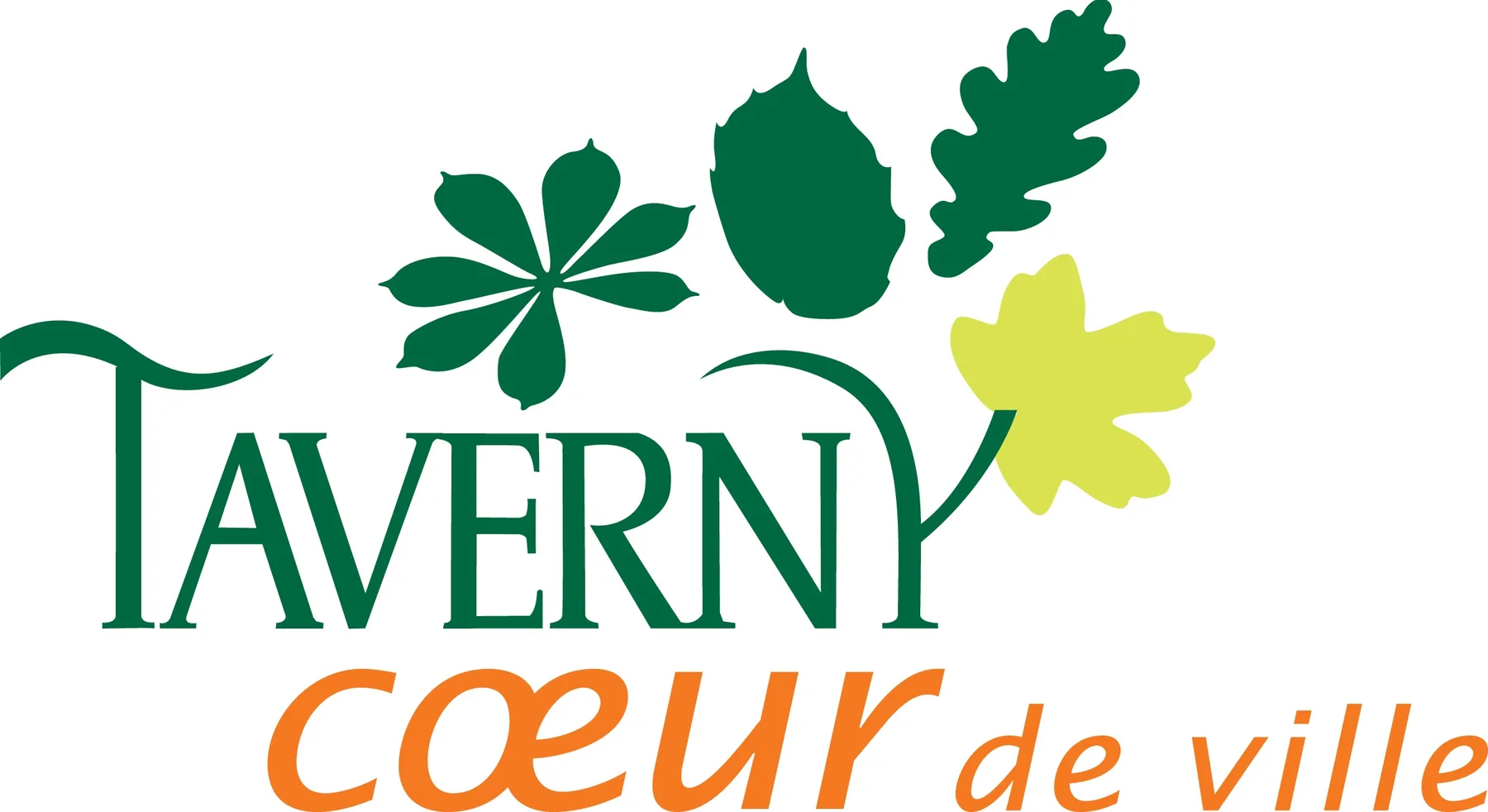Le logotype « Taverny cœur de ville », quatre feuilles au-dessus du nom.