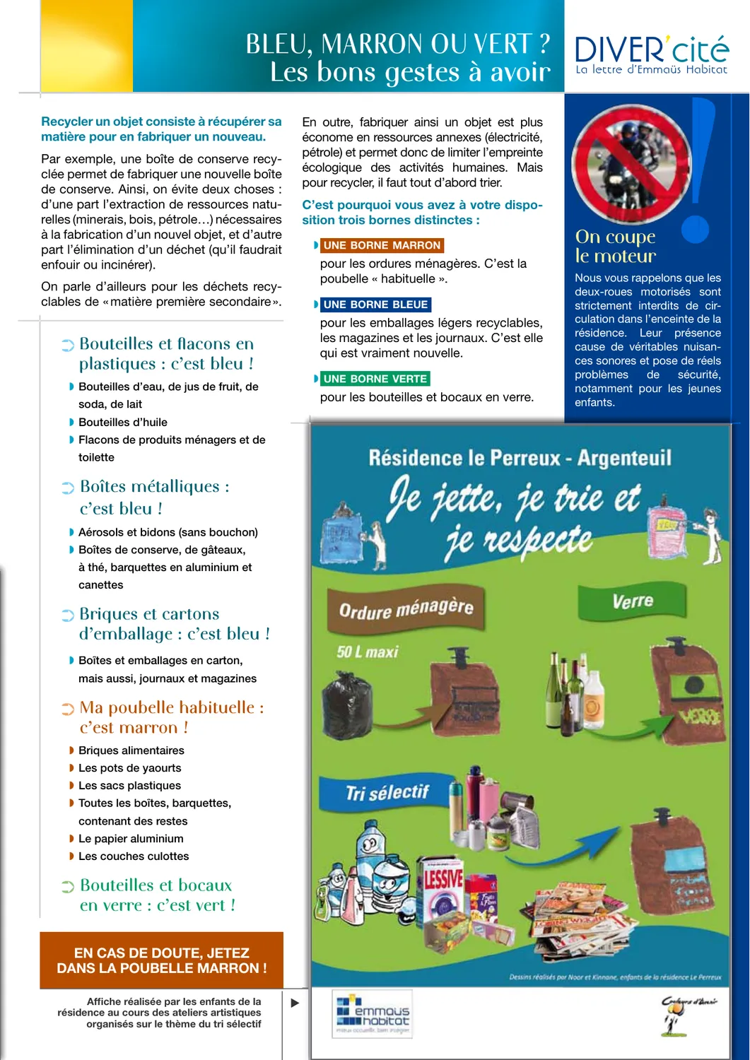 « Bleu, marron ou vert ? Les bons gestes à avoir », une page sur le tri pour la résidence Le Perreux, à Argenteuil.