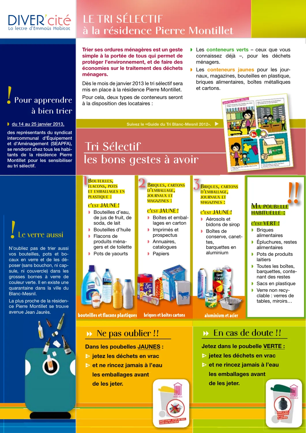 Le Blanc-Mesnil, « Le tri sélectif à la résidence Pierre Montillet ».