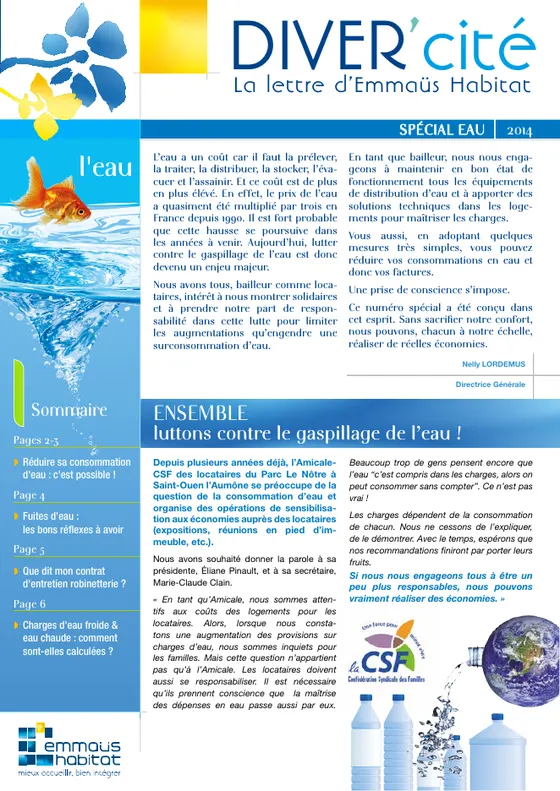 DIVER'cité, numéro spécial eau, septembre 2014.