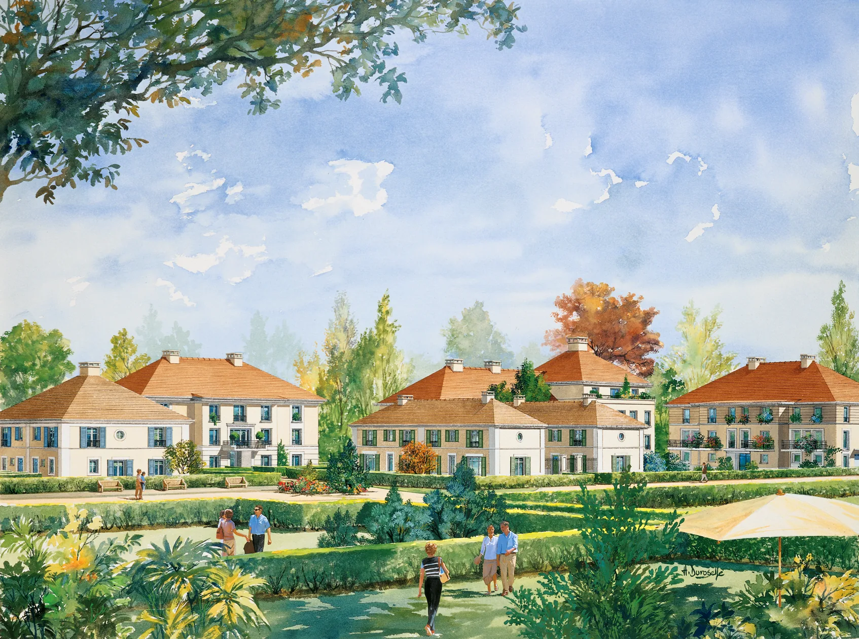 Aquarelle d'un programme de maisons conservée dans le dossier Marignan.