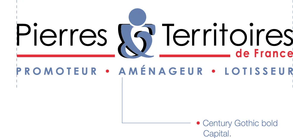 Le logotype avec la ligne des trois métiers, promoteur, aménageur, lotisseur, composée en Century Gothic bold capitales.