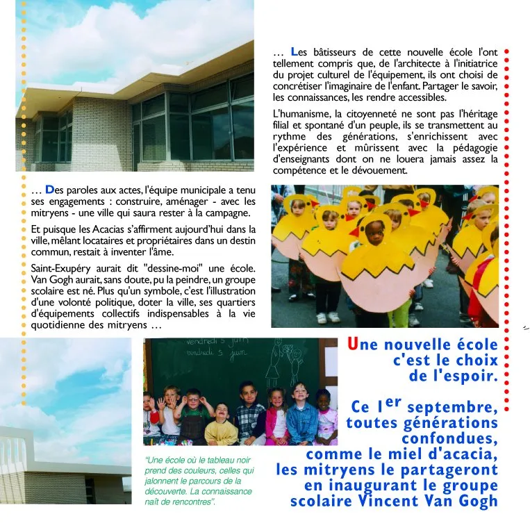 Page 3 de la plaquette d'inauguration de septembre 1998 : « Une nouvelle école, c'est le choix de l'espoir ».