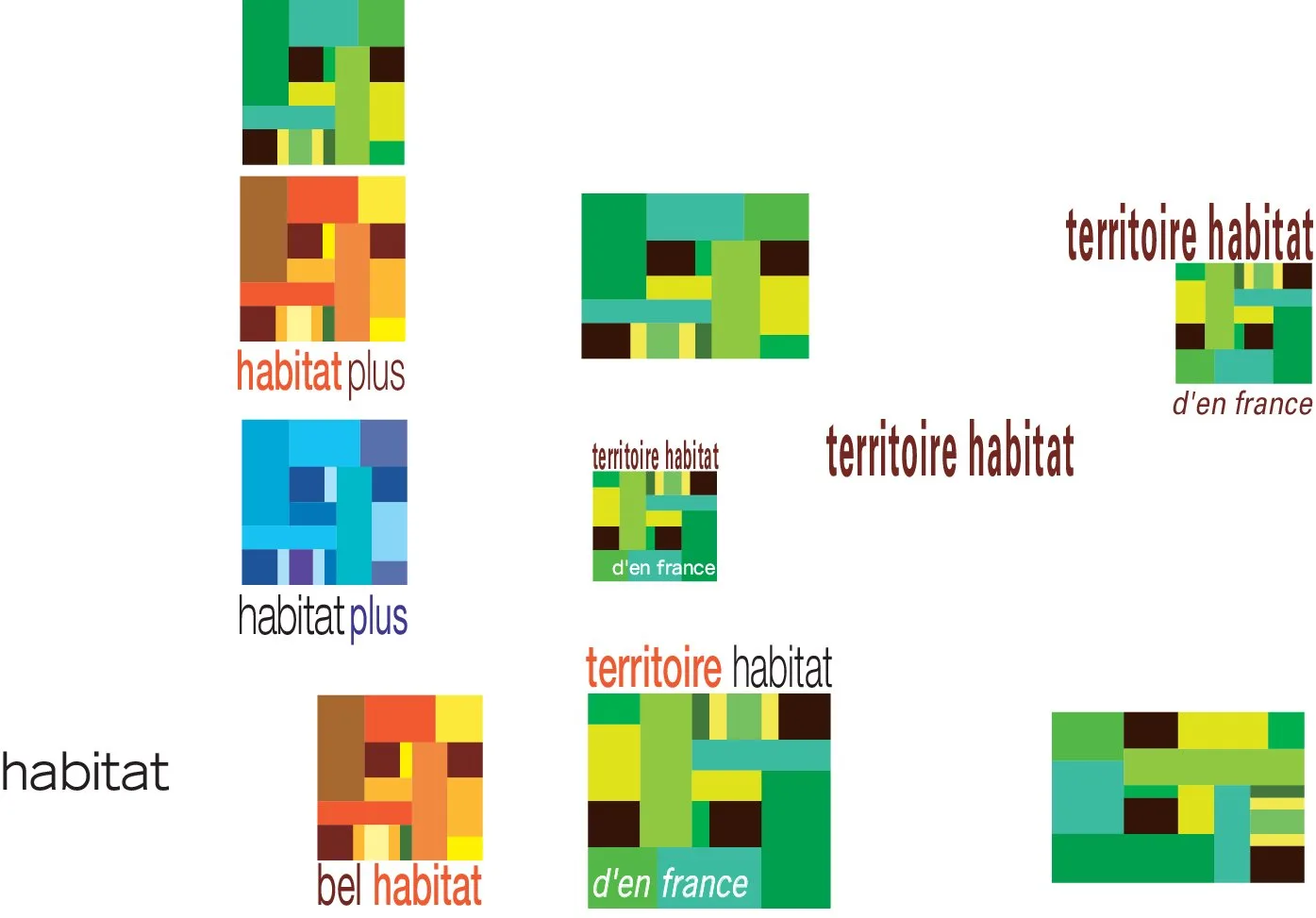 Recherches d'avril 2003 : les damiers de couleur de « territoire habitat », « habitat plus » et « bel habitat ».