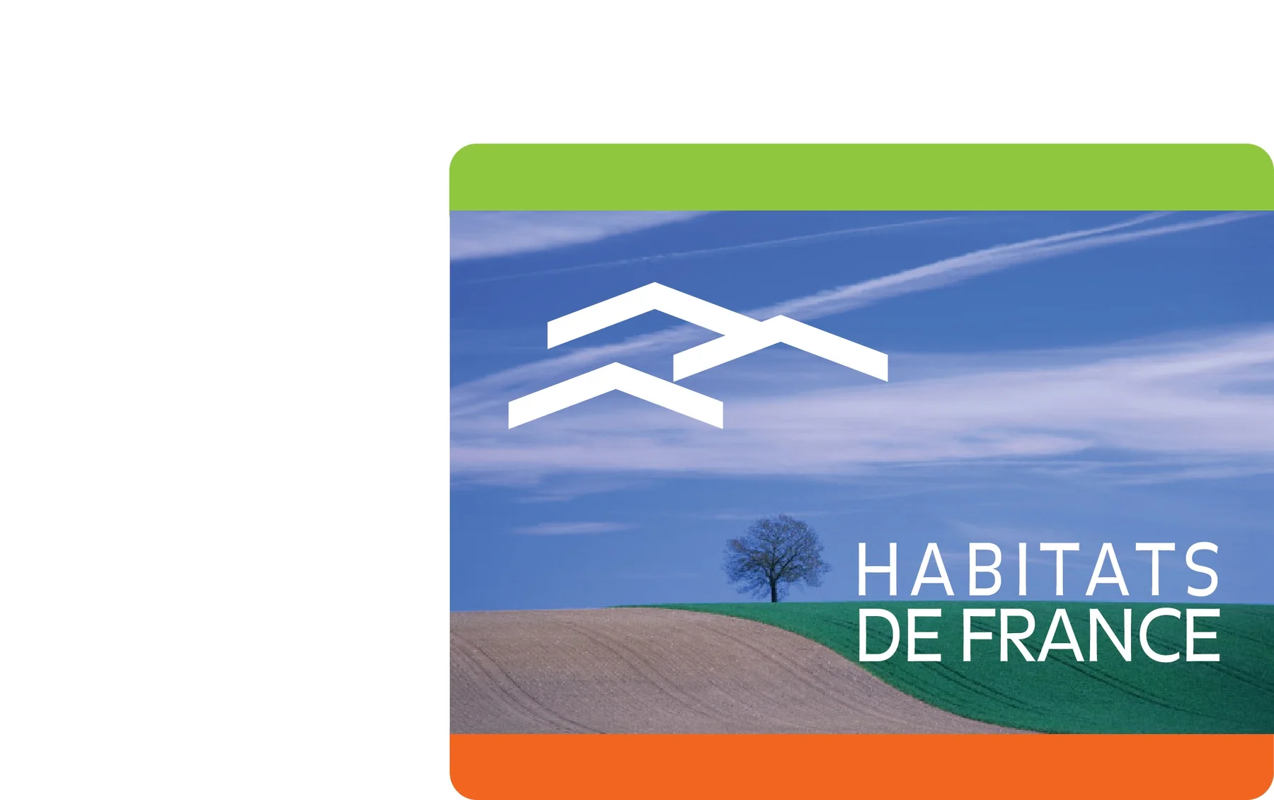 Recherche de logo « Habitats de France » : un arbre sur une colline et un toit stylisé.