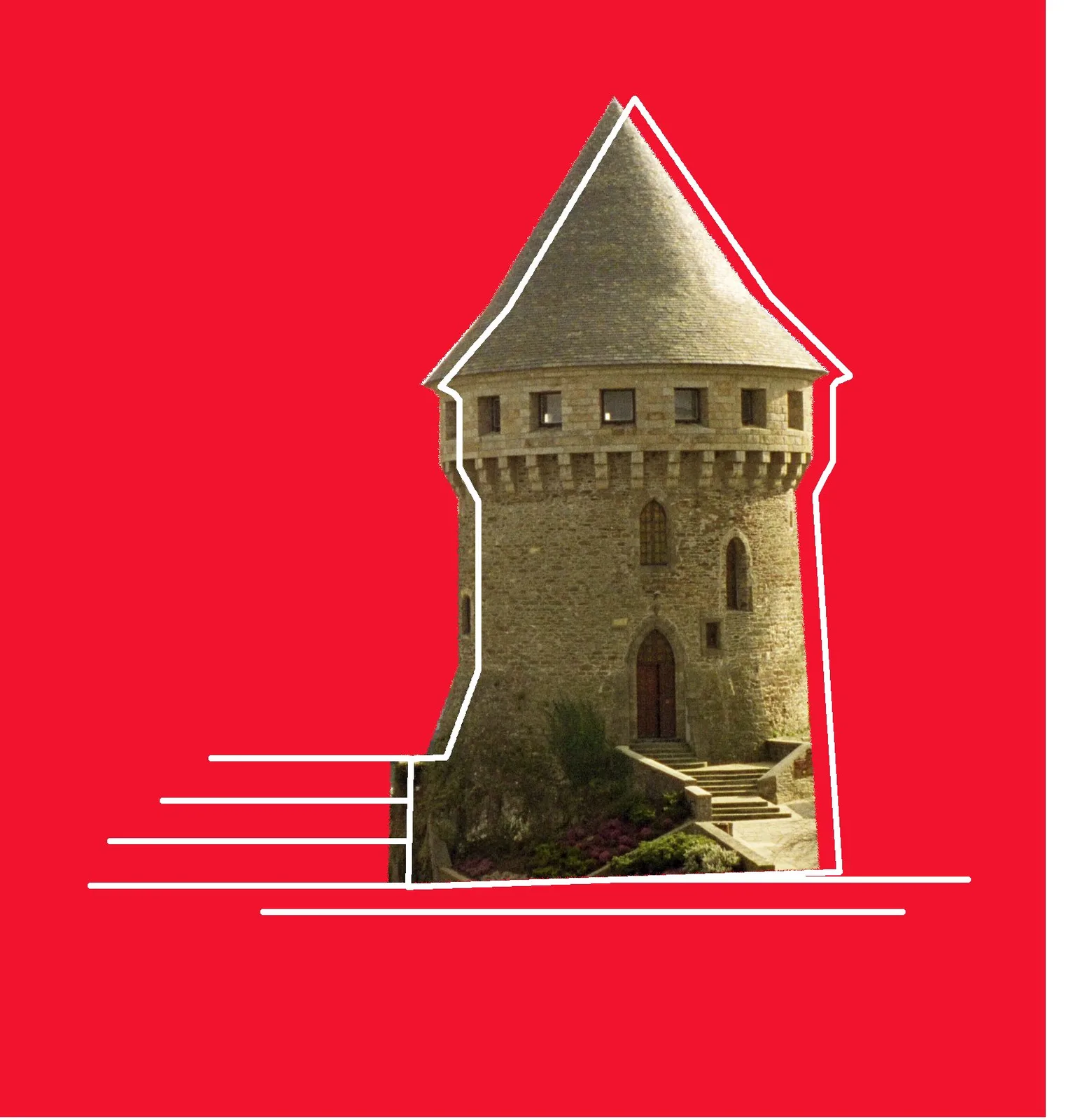Visuel de présentation de l'étude : la tour Tanguy détourée sur fond rouge.