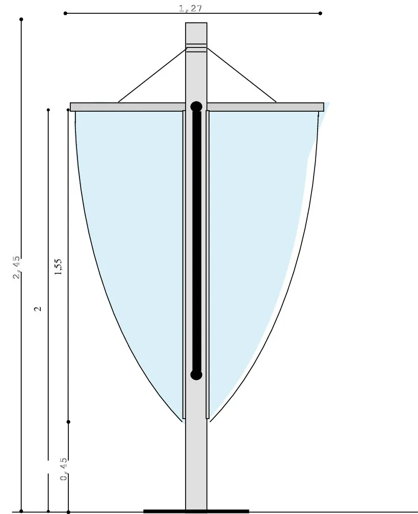 La voile du relais informations services, élévation cotée : 2,45 mètres de haut sur son mât.