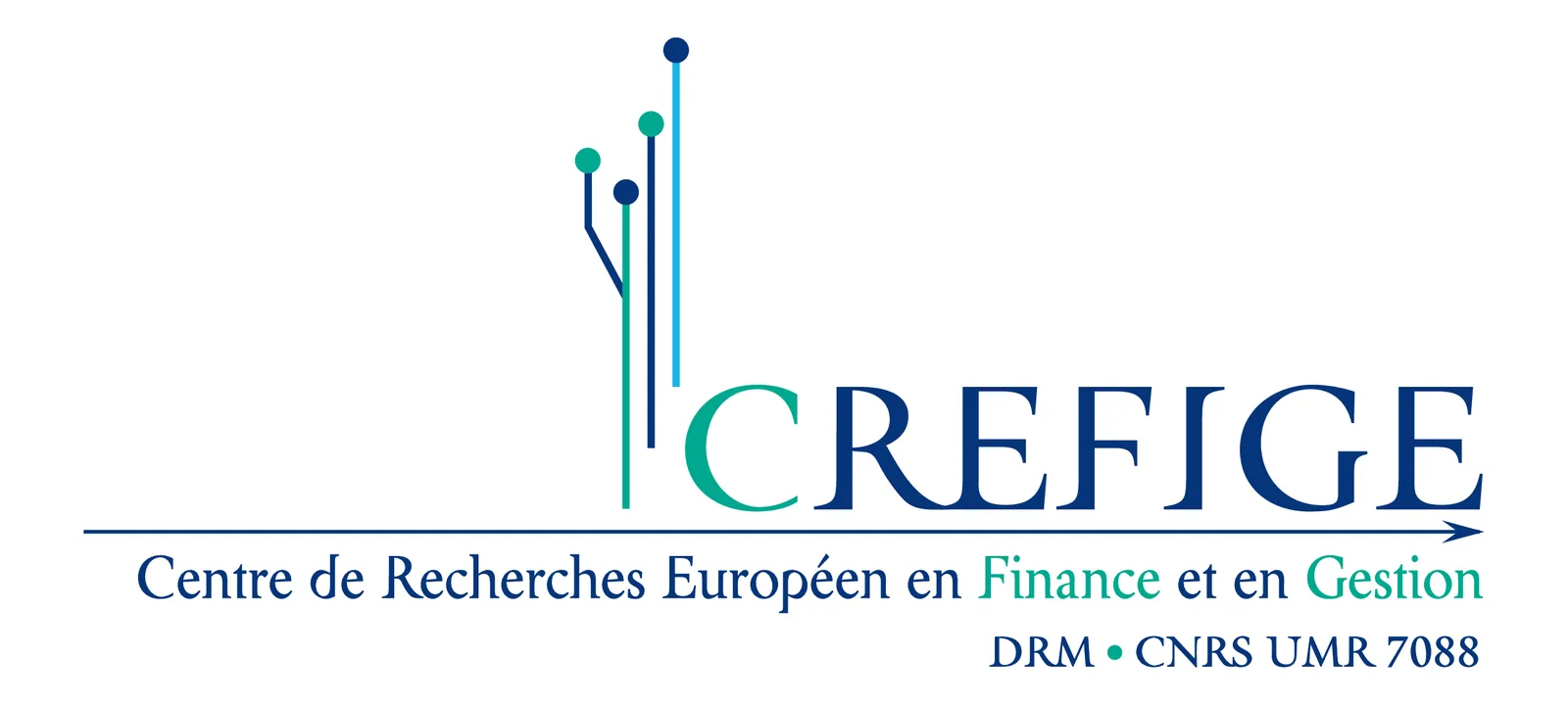 Logotype du CREFIGE, Centre de Recherches Européen en Finance et en Gestion, dans la ligne commune de DRM.
