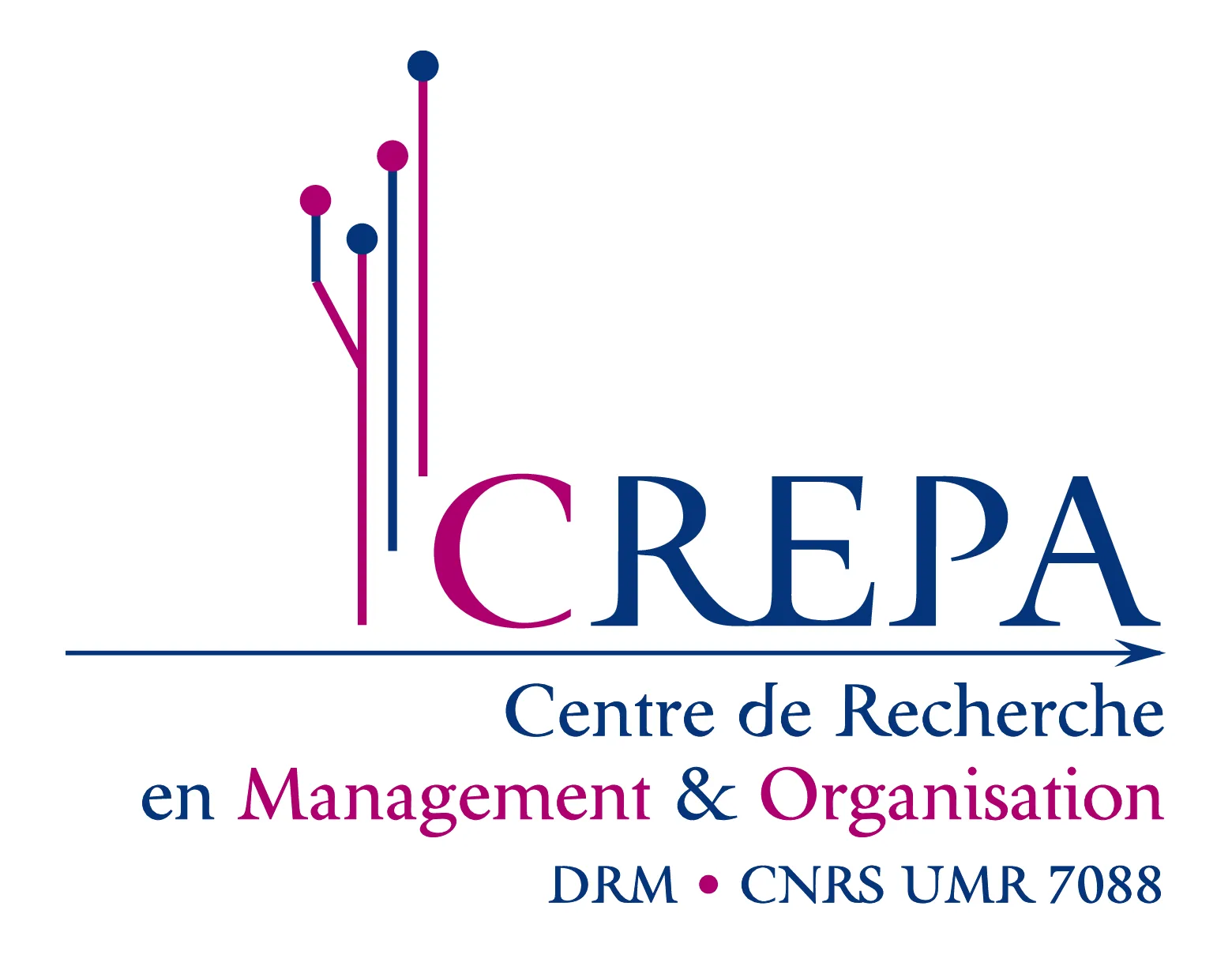 Logotype du CREPA, Centre de Recherche en Management & Organisation, en magenta.
