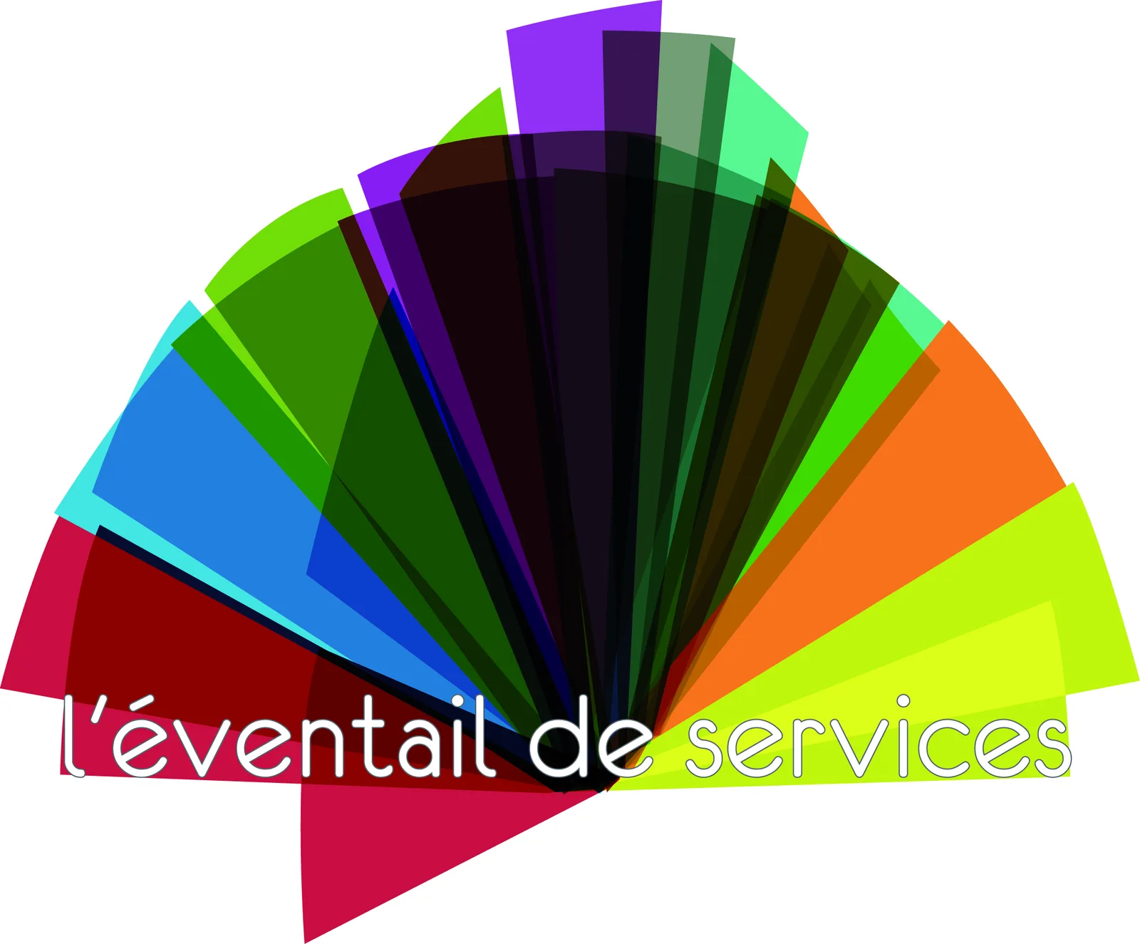 Logo « l'éventail de services » : éventail de lames de couleurs translucides.