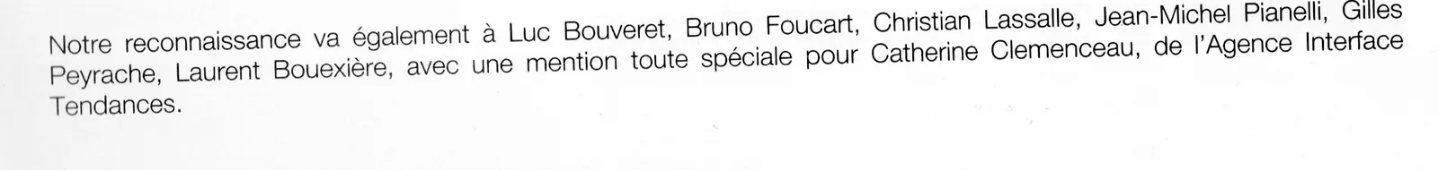 Extrait de la page de remerciements du livre « Le style 50 » : mention toute spéciale pour Catherine Clemenceau, de l'Agence Interface Tendances.