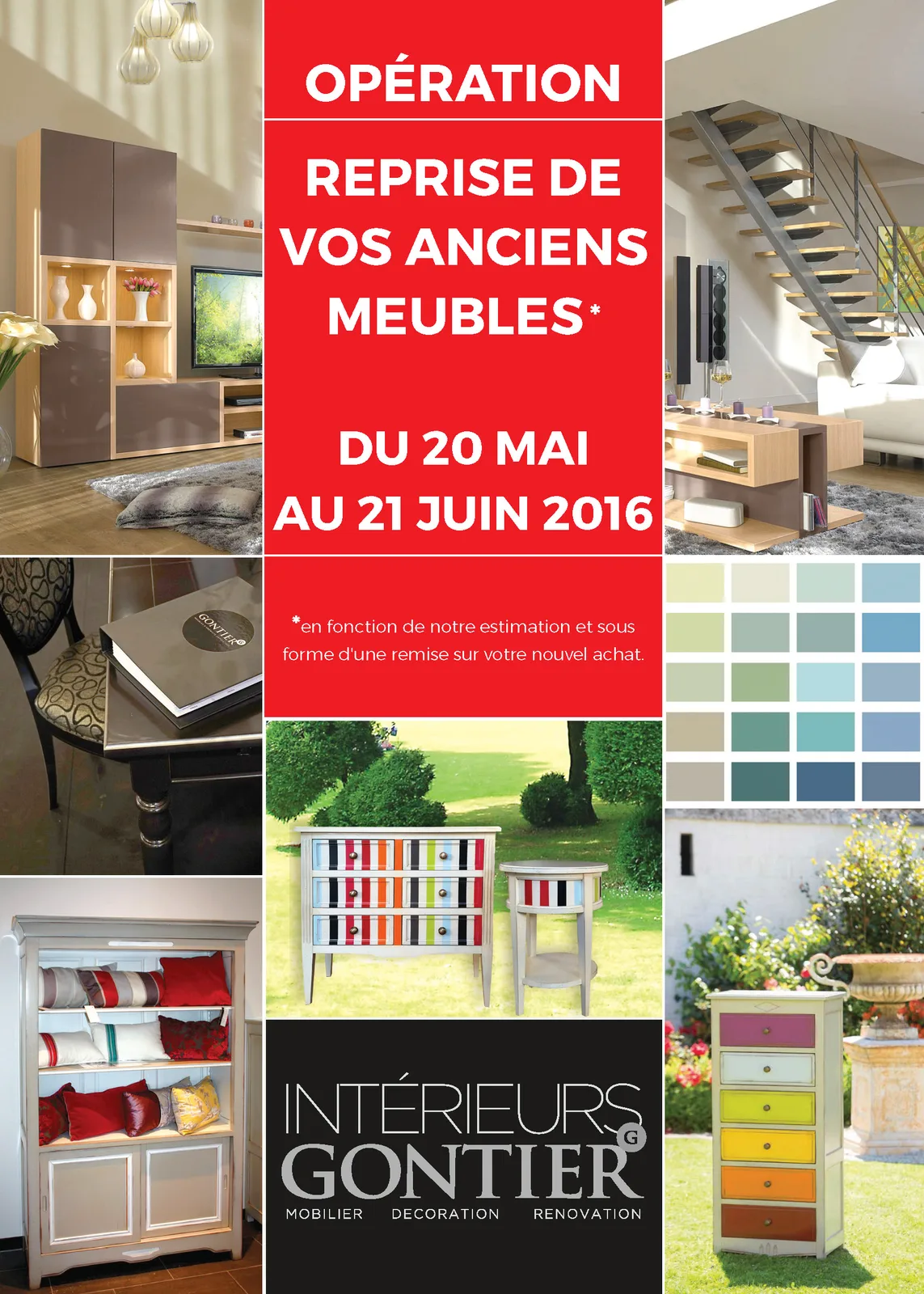 Recto du dépliant « Opération reprise de vos anciens meubles, du 20 mai au 21 juin 2016 ».