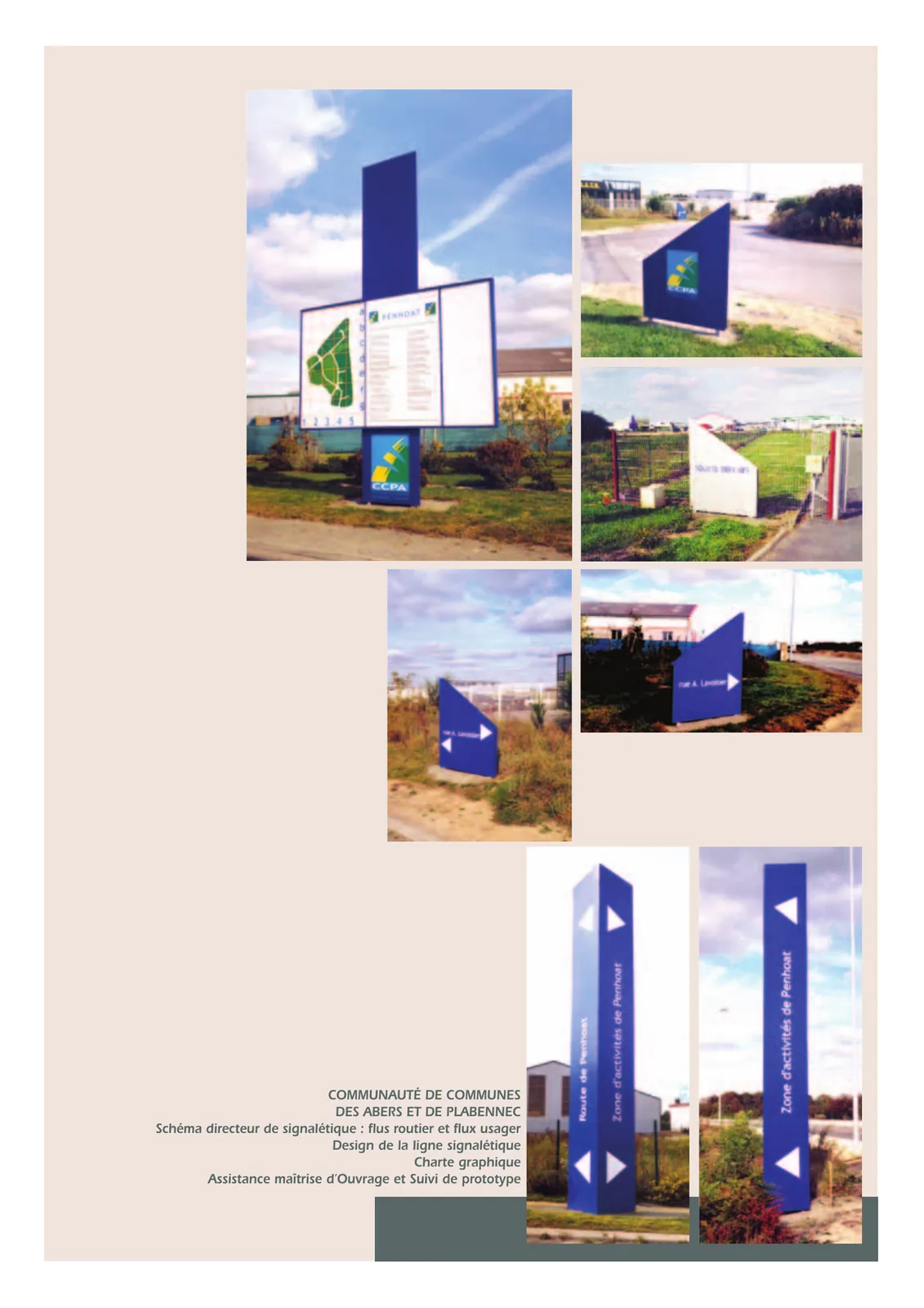 Page du book de références présentant les totems bleus de la communauté de communes.