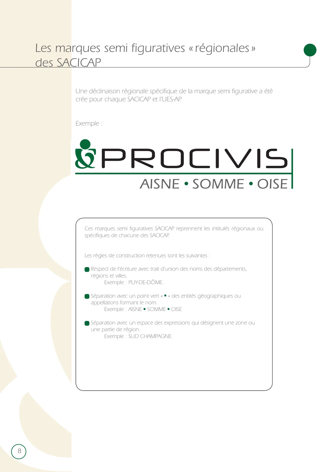 Page de la charte présentant la marque régionale Procivis Aisne Somme Oise.