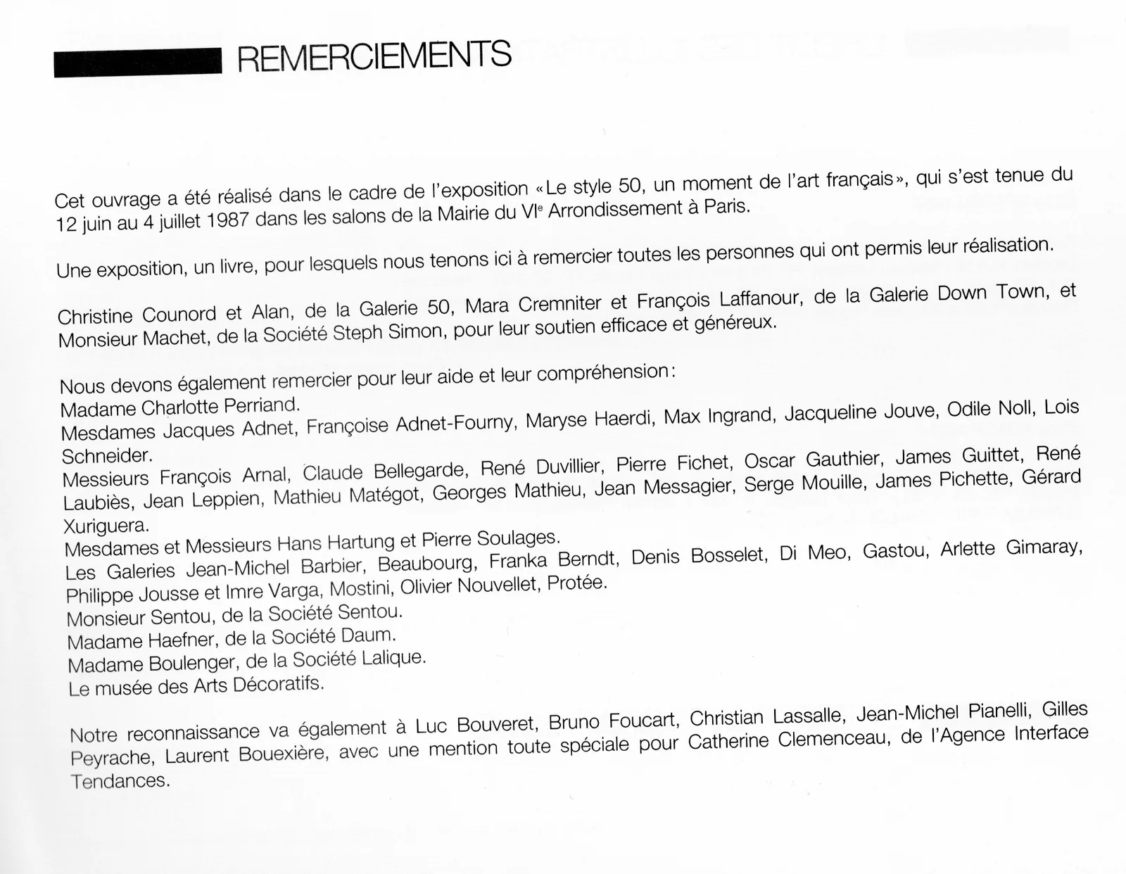 Page « Remerciements » du livre, qui se termine par une mention spéciale pour Catherine Clemenceau, de l'Agence Interface Tendances.