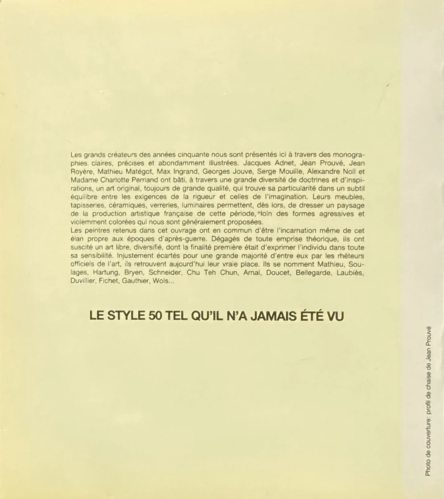 Quatrième de couverture du livre « Le style 50 », titre « Le style 50 tel qu'il n'a jamais été vu ».