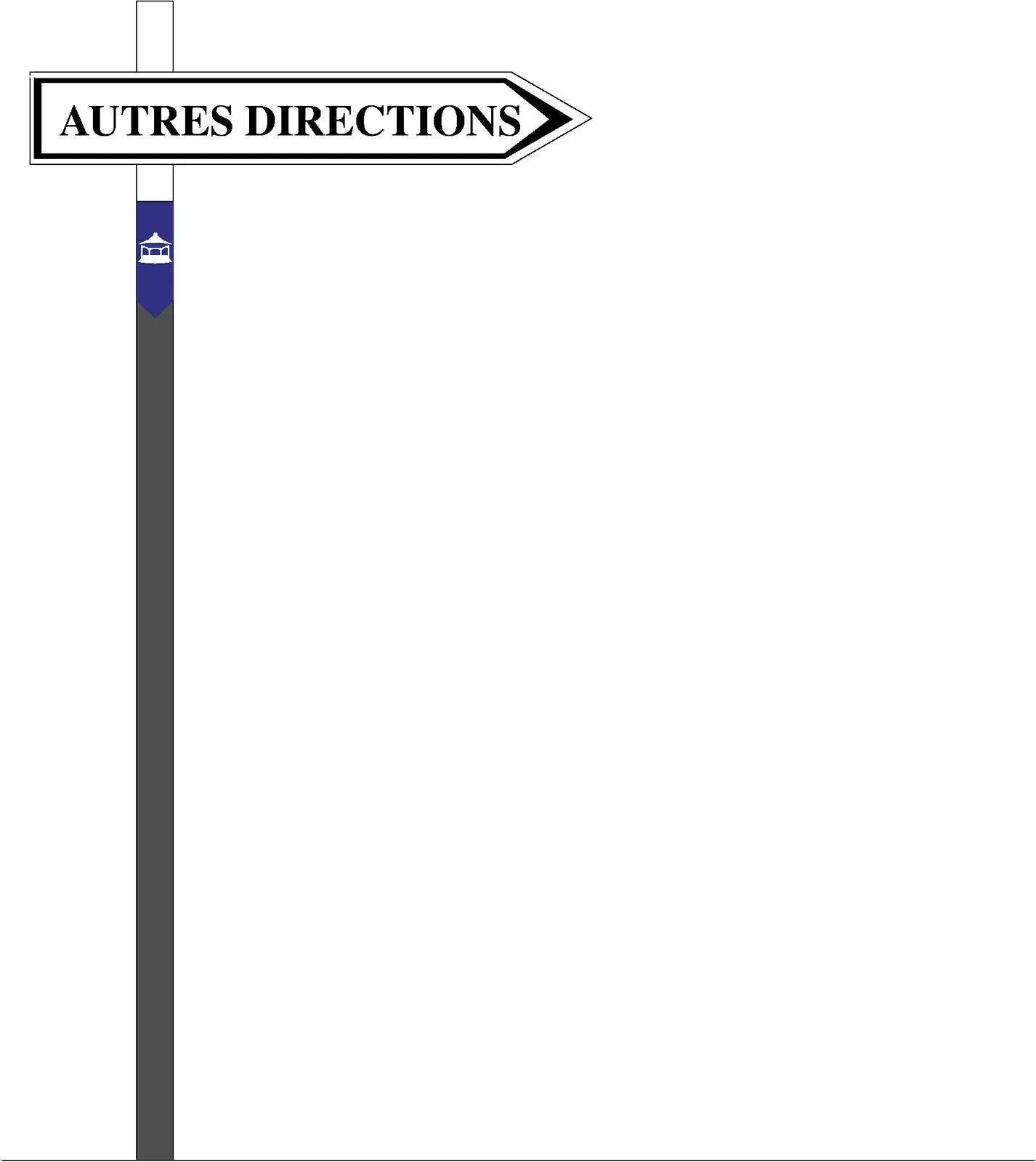 Grand mât portant un panneau « Autres directions » et un clip bleu.