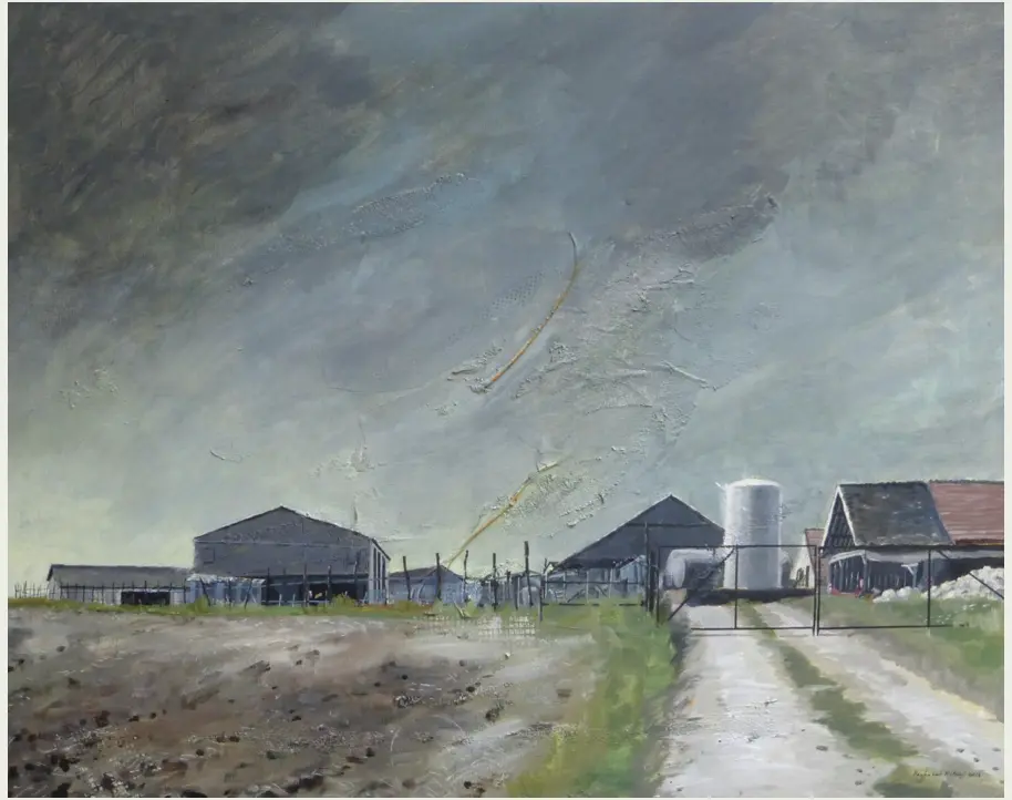 À la campagne 2, technique mixte sur toile, 72 x 93 cm, 2013. Exposée à L'Œil du Huit en 2014. © Reyhanat Kitabgi