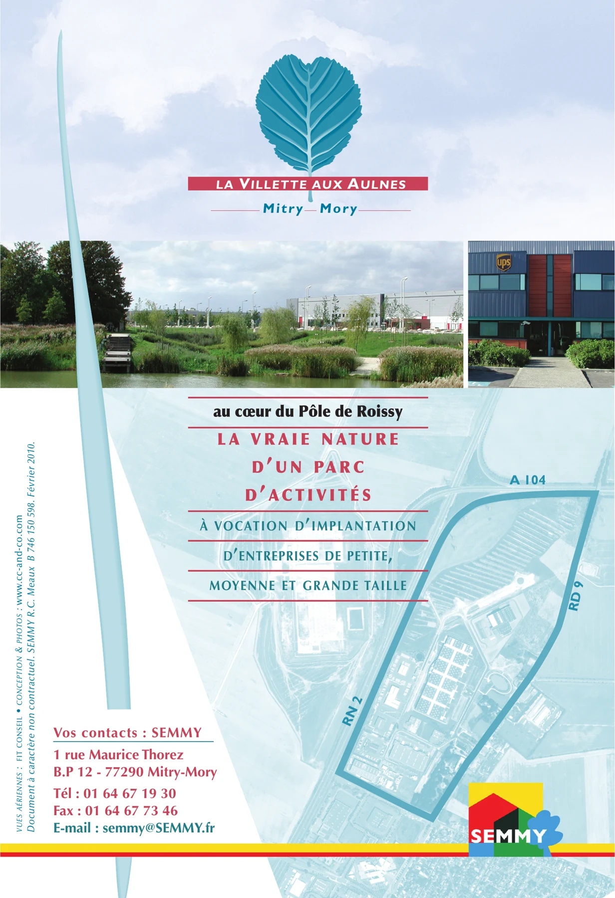 L'annonce de la SEMMY pour le guide cantonal de Mitry-Mory, février 2010. Conception et photographies CC and Co, vues aériennes Fit Conseil.