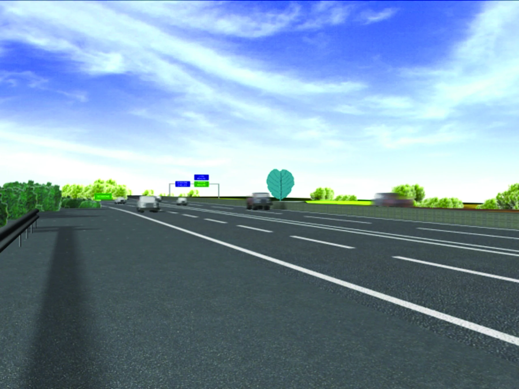 La très grande feuille vue de l'autoroute, simulation de 2002.